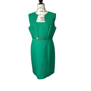 Tahari Arthur S Levine Sleeveless Dress Attached Gold Faux Belt Square Neck 12